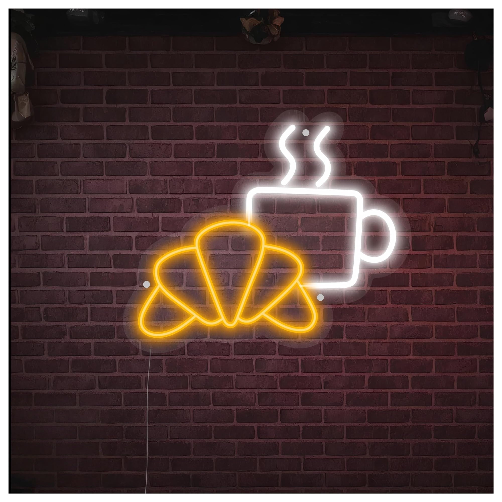 SHOUXI Sign Lamp Croissant Coffee Neon Sign, Suitable for Cafe Cake Shop Decor with Dimmable 40cm
