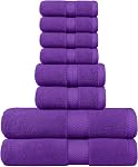 BY LORA 8-Pc Cotton Towel Set, Quick Dry Hotel Bath Hand Washcloths, Purple