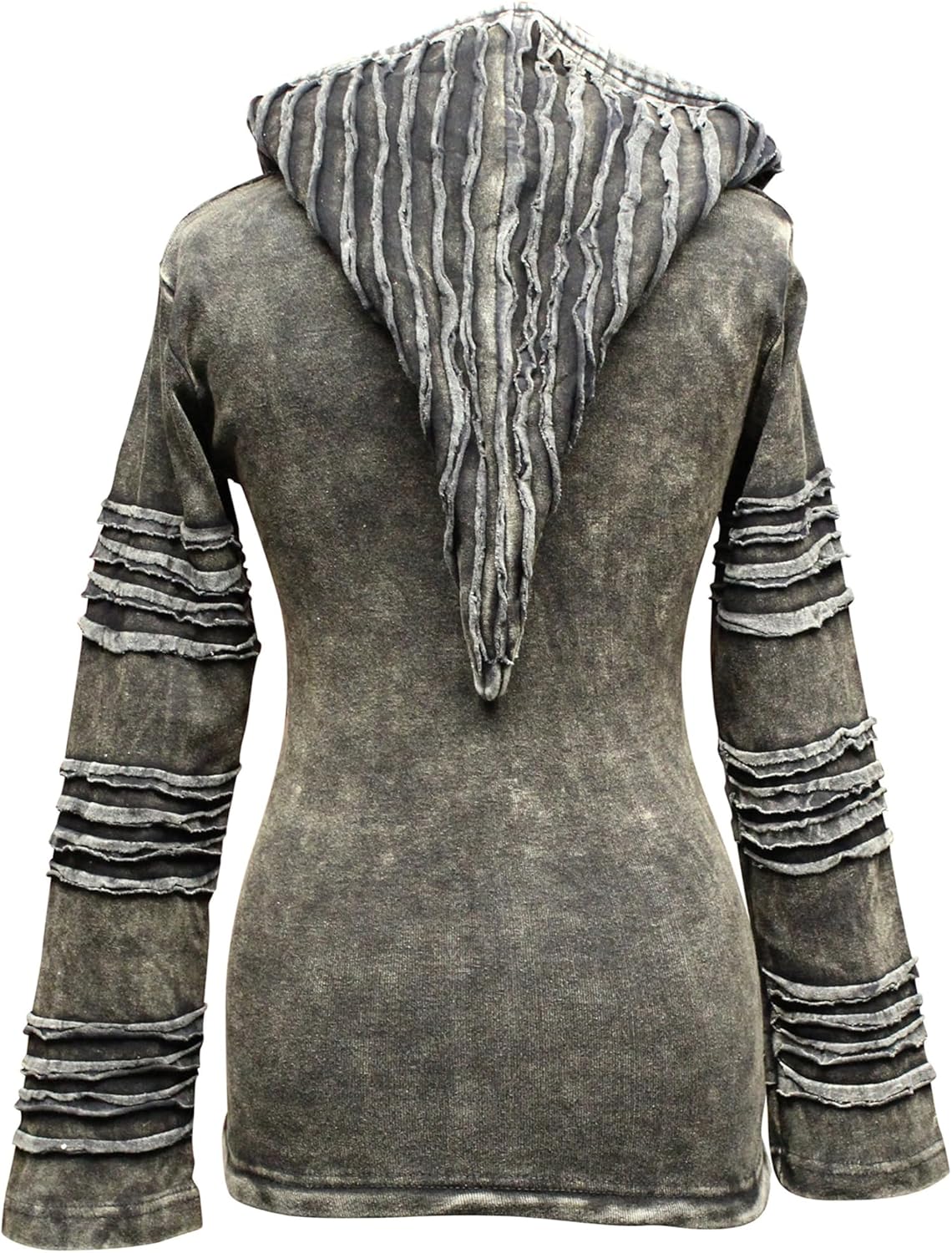 Shopoholic Fashion Women's Gothic Style Stone Washed Hippie Razor Cut Zip Up Hoodie - Image 4