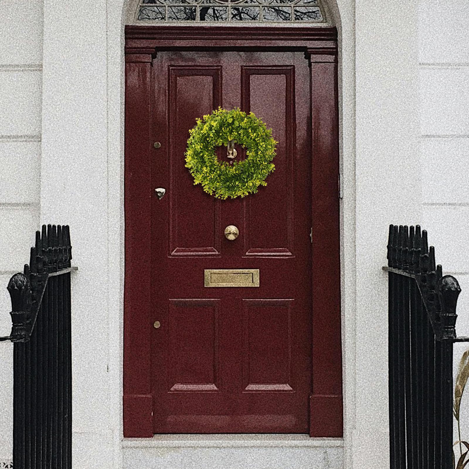 Ghirlanda di benvenuto per porta d'ingresso, ghirlanda di eucalipto artificiale, decorazione primaverile ed estiva per porta d'ingresso, ghirlanda di piante finte per porta d'ingresso