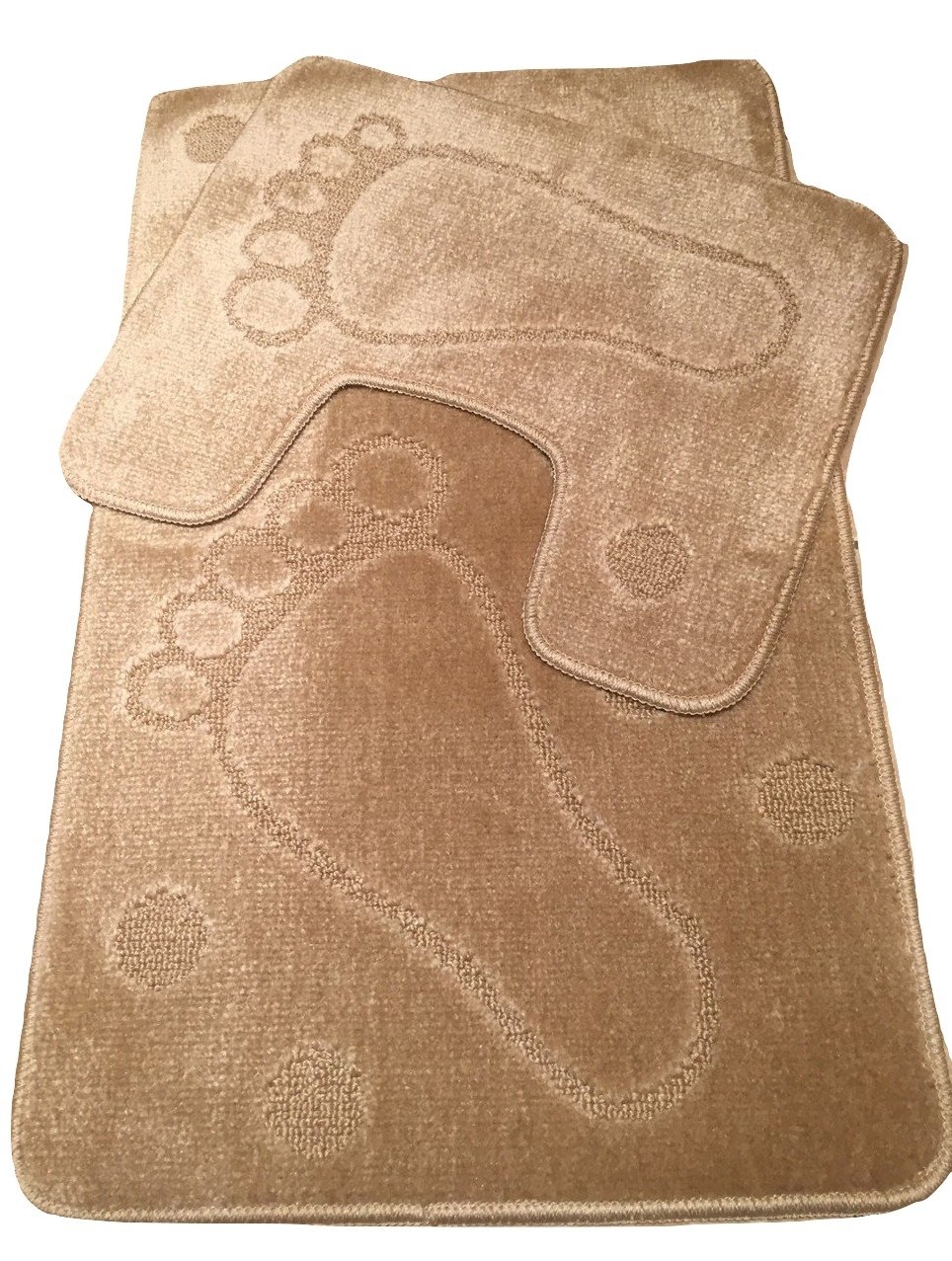 Machine Washable 2 Piece Bath Mat & Toilet Pedestal Set Non Slip (Foot Beige/Biscuit)