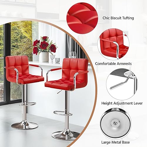 Miniatura 87 de Yaheetech Juego de 2 taburetes de bar ajustables de piel sintética, taburetes de mostrador modernos con respaldo y reposapiés, taburetes de bar