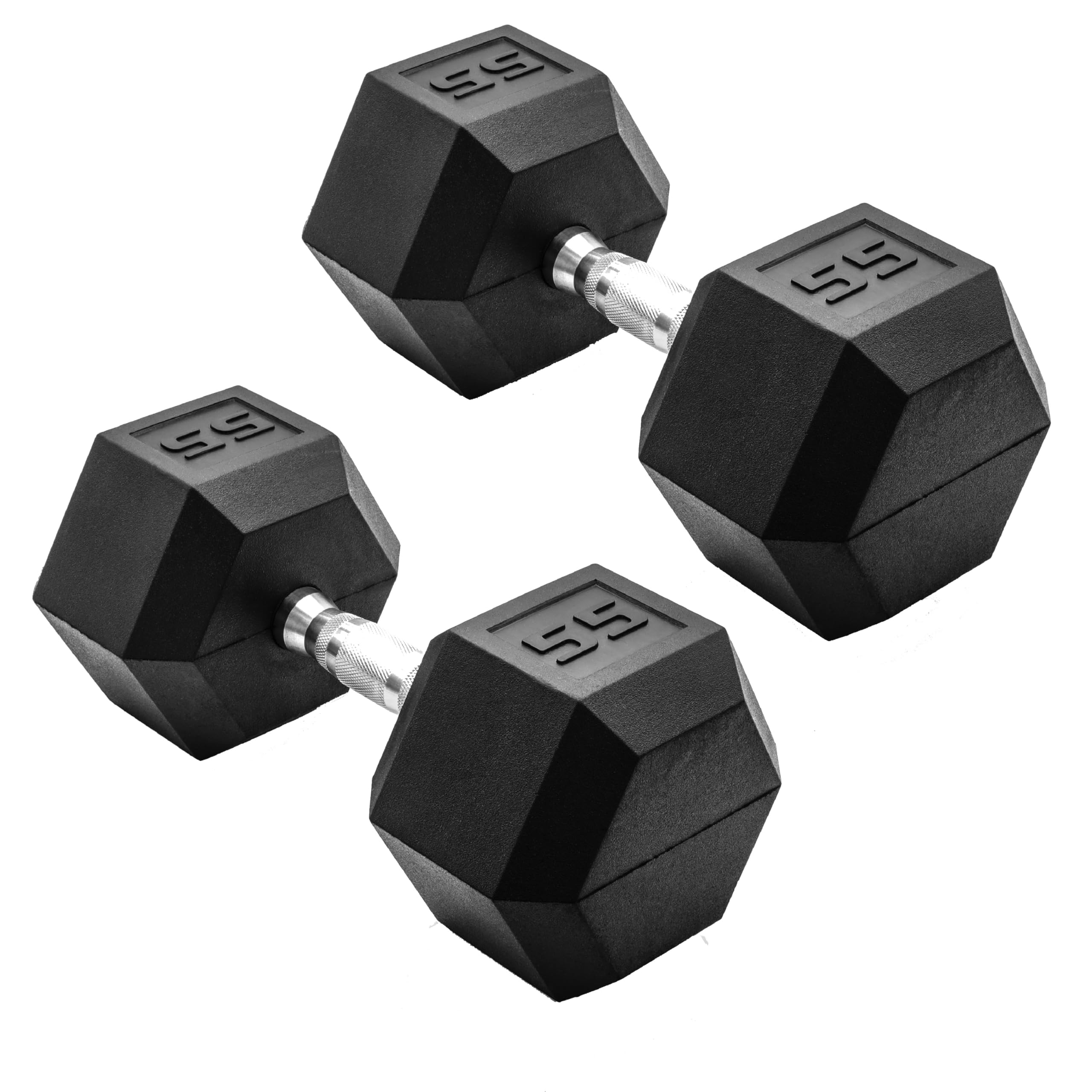 CAP Rubber Coated Dumbbell Weights, Free Weights for Home Gym Strength Training, Anti-Roll Hex Dumbbells with Black, Chrome &amp; Comfort Grip Handles, Pairs &amp; Sets