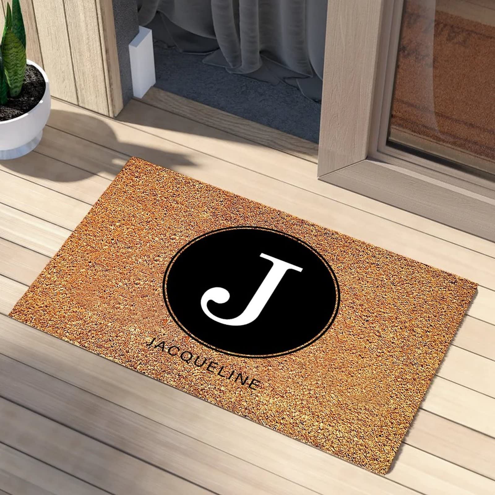 Tapis de cuisine en fibre de coco lettre J pour éliminer la saleté des chaussures
