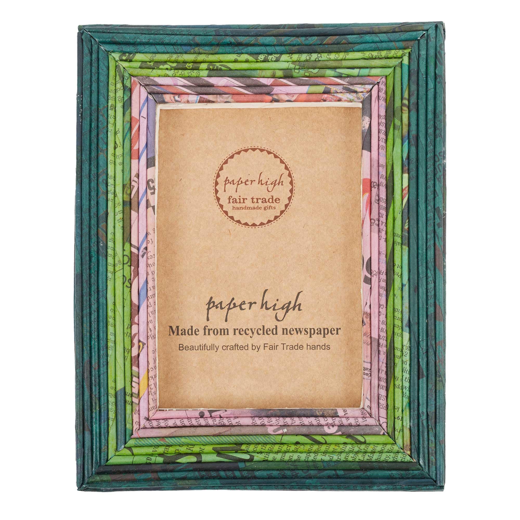 Paper High Dark Green/Light Green/Lilac Recycled Newspaper Photo Frame | 6 X 4, 7 X 5 And 10 X 8 Inches | Sustainable Picture Frame | Handmade Colourful Frames | Fair Trade Gifts (, To Fit A 10X8 Photo)