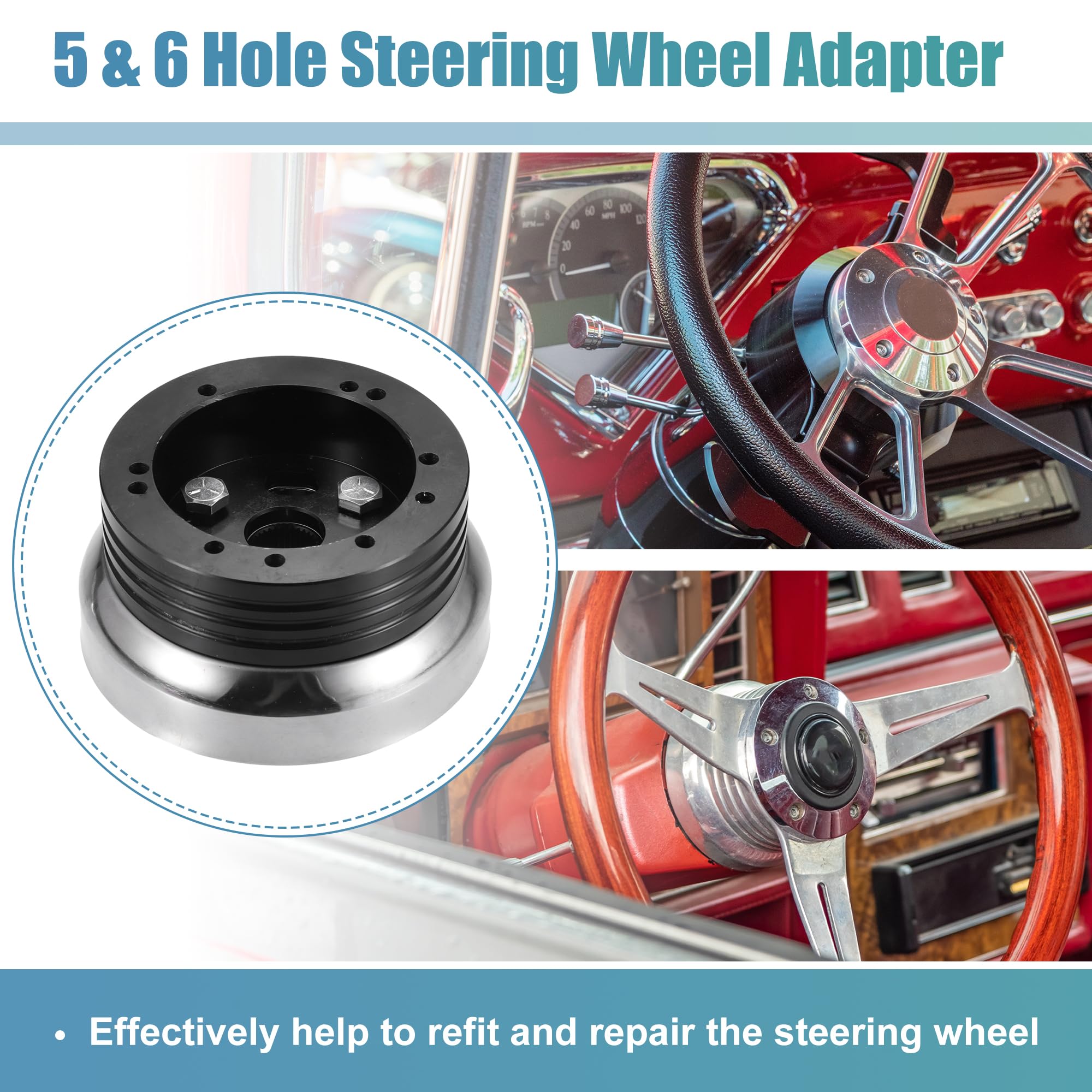 QUARKZMAN 5 & 6 Loch Lenkrad Naben Adapter Für Chevrolet Trucks 74-94 | Schwarz, Silberton, Metall, Für GM, Für Chrysler, Für Jeep, Für Buick, Für Oldsmobile, Für Pontiac, Für Flaming River/Ididit