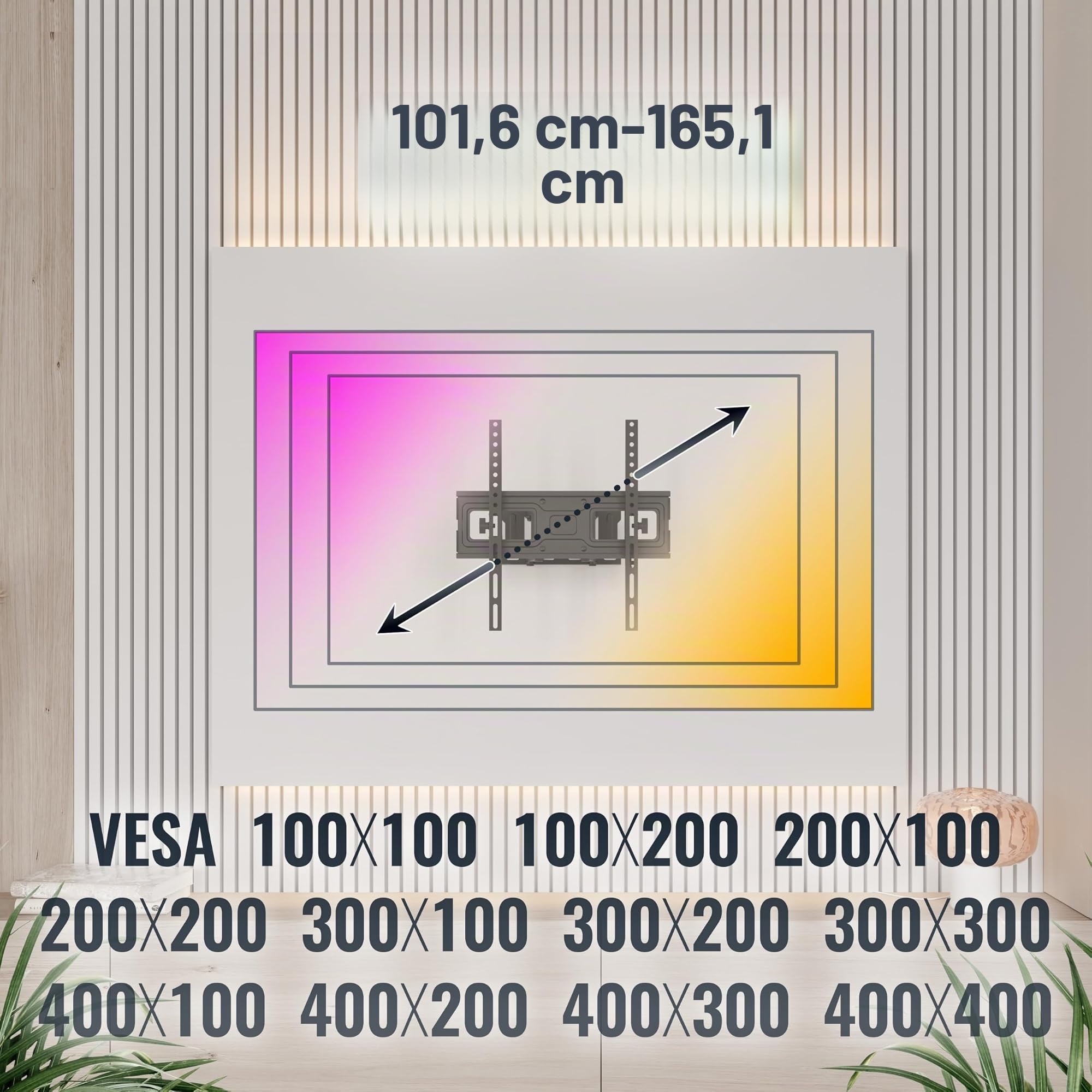 RICOO S6244 Support Mural TV 40 42 43 48 50 55 58 60 65 Pouces VESA 200x200 à VESA 400x400 Orientable Inclinable Rotatif Universel Fixation Murale TV