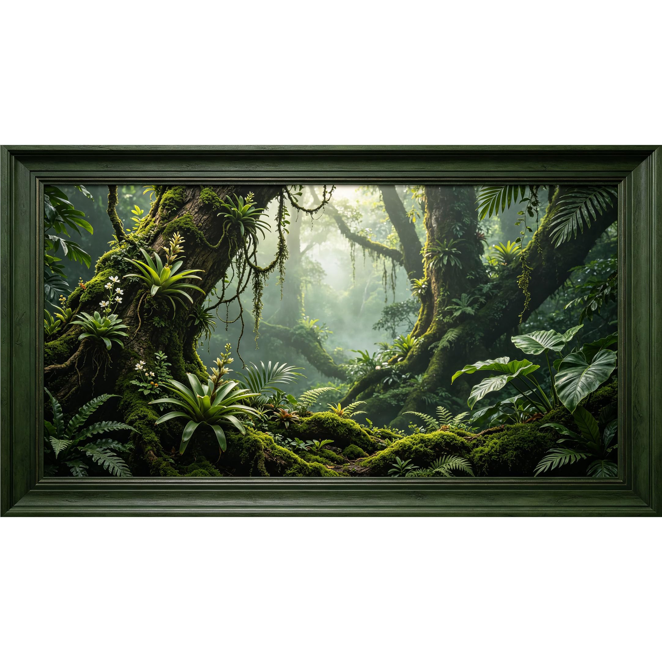 QZLITHOTIC 50×100cm 3D Framed Wall Art， Lush Tropical Forest Botanical Jungle Greenery Self?Adhesive Mural， Water?Activated Peel & Stick Fabric Decor Wall Decal for Bedroom Living Room