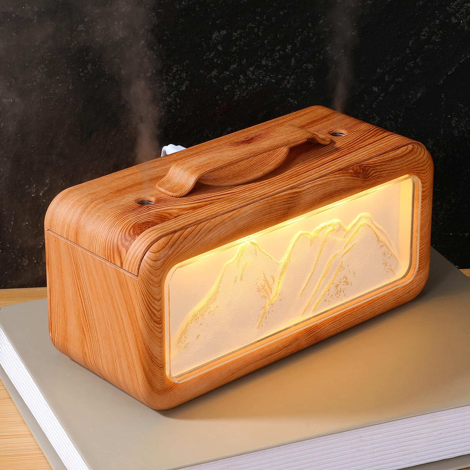 Beavorty Humidificador de Escritorio Mini de 600 Ml Diseño de Veta de Madera y Doble Pulverización Silenciosa, Humidificador Portátil para Dormitorio, Oficina y Habitación de Ñiño