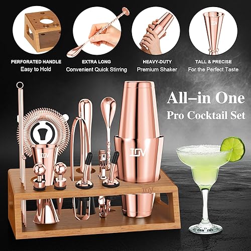 Miniatura 4 de IOV Boston Cocktail Shaker Set 16 piezas (oro rosa)