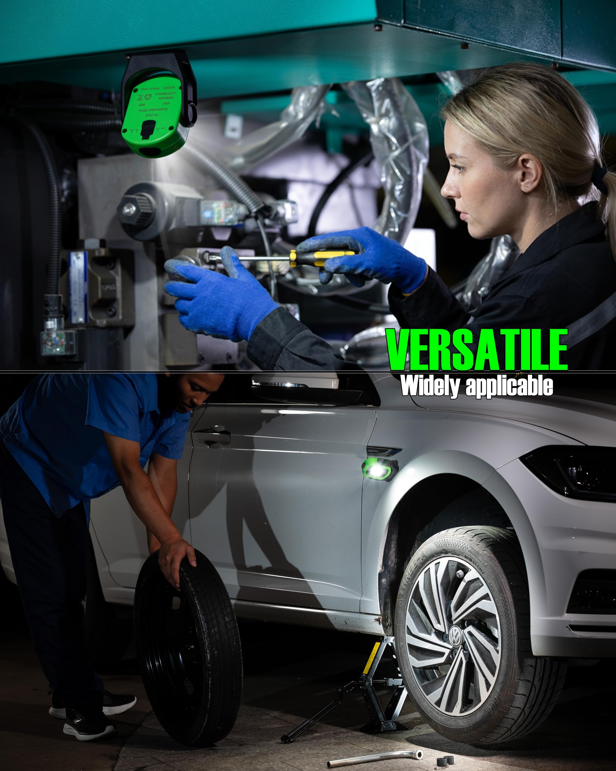 Arbeitslicht, magnetisches Licht mit 3 Modi und 360° Rotation, wiederaufladbares Mini-Taschenlicht mit 780 lm für Mechaniker, Arbeitsplätze und Notfall (Grün)