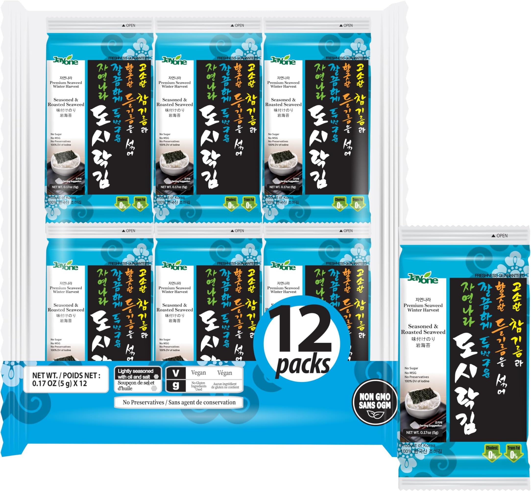 Jayone Roasted and Lightly Salted Seaweed, 0.17 Ounce (Pack of 12)