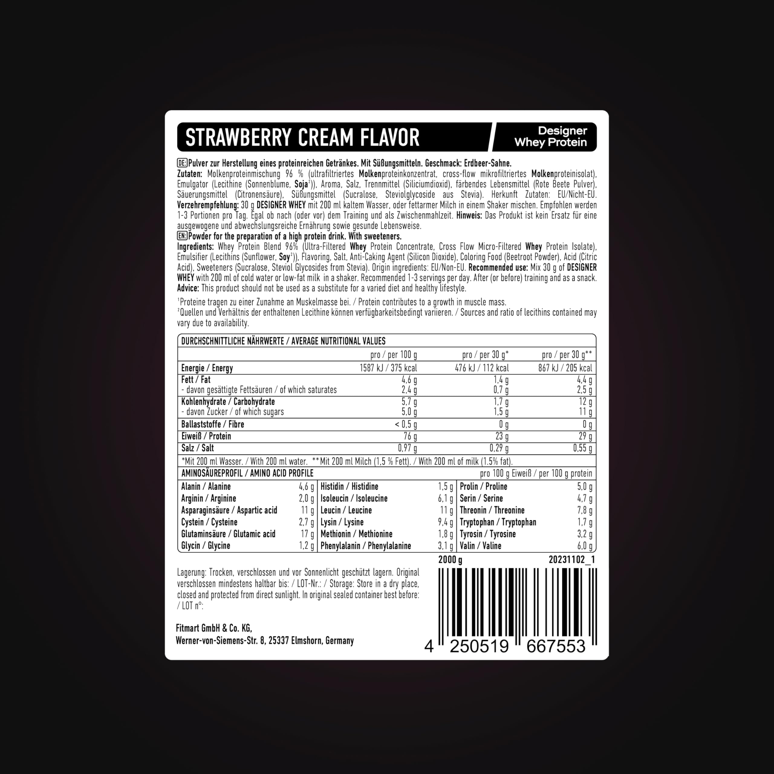 ESN Designer Whey Protein Pulver, Eiweißpulver, Erdbeercreme, 2000g, 1.0 kg, 33 Portionen