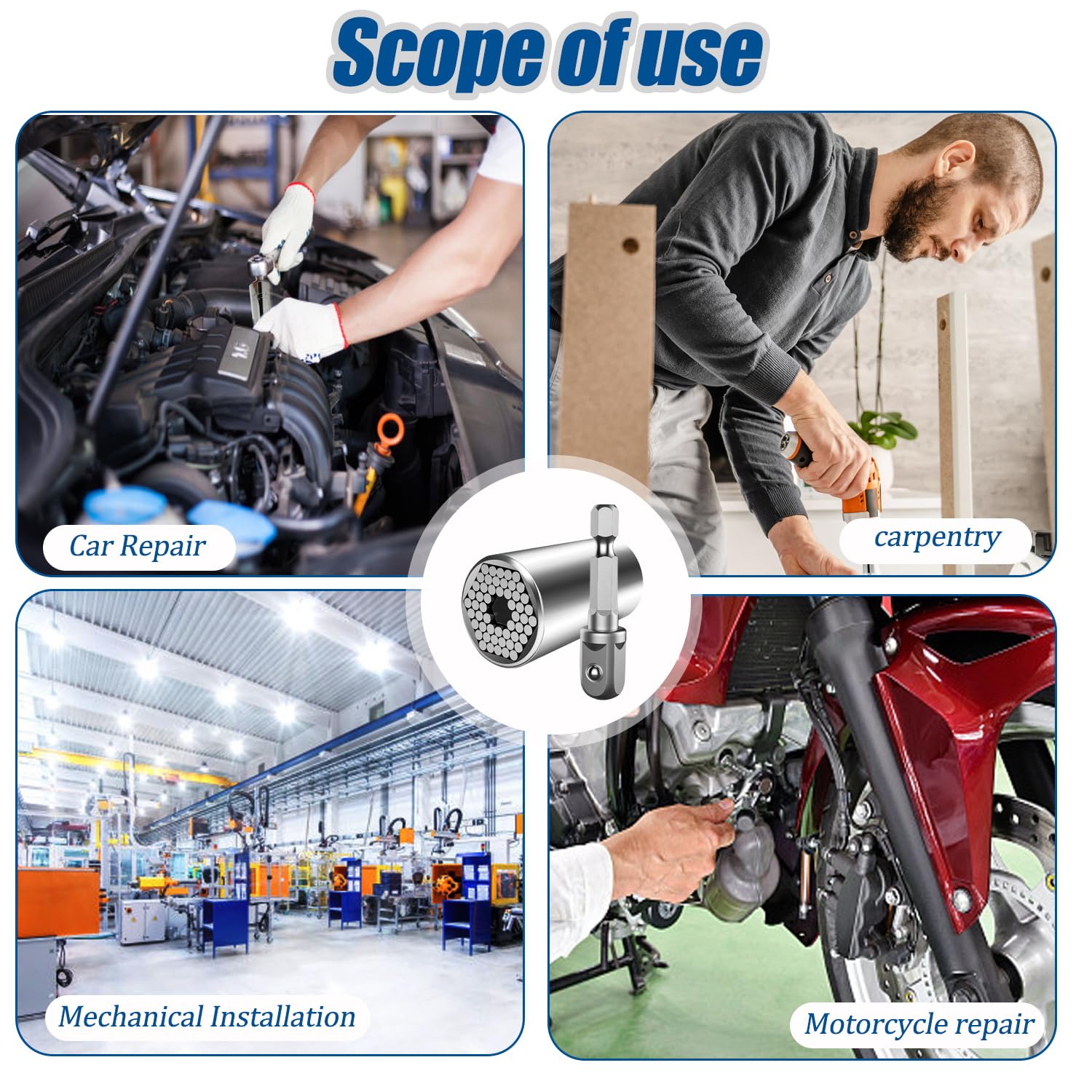 Chiave a bussola universale, Chiave Universale, 7-19 mm, multifunzione, adattatore per trapano, utensili per riparazioni, regali per uomini