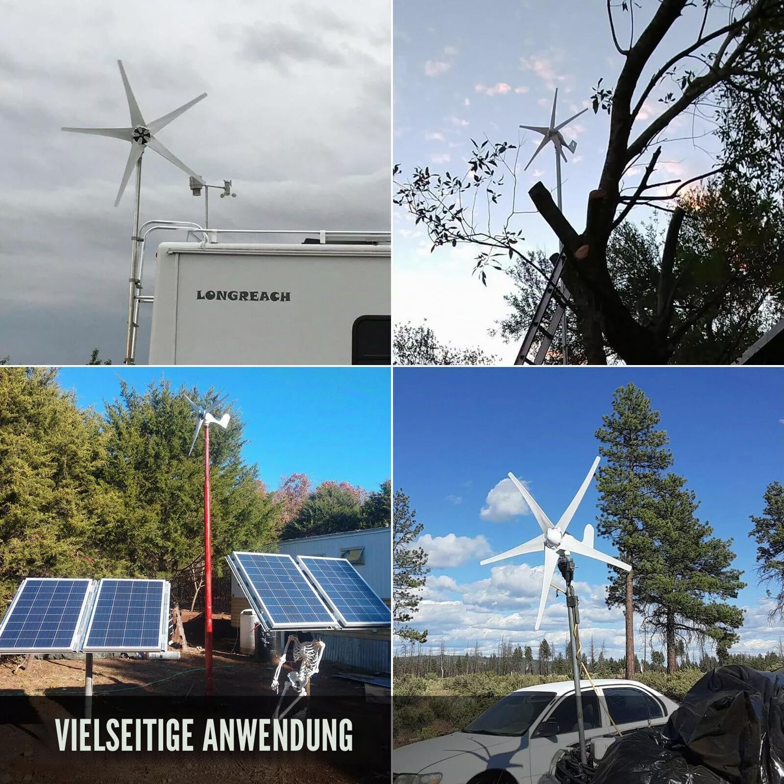 500W 12V Horizontale Windturbinen 5 Flügeln Windgenerator mit Laderegler | Permanentmagnet-Generator 5 Rotorblätter Windkraftanlage,Off Grid 3-Phasen Windturbine Stromergänzung für Zuhause