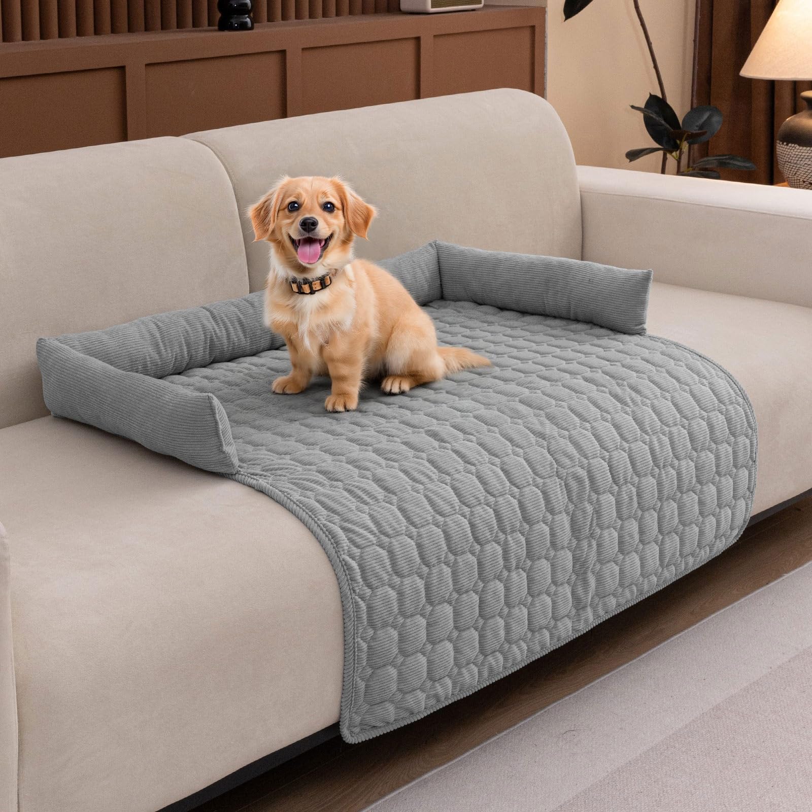 LiveGo Pet Couch Covers for Dogs, Plush Washable Furniture Protector for Dogs & Cats, Anti-Slip Dog Sofa Bed Mat, Soft Durable Pet Couch Protector, Cozy and Easy to Clean (Light gray A, 90*90*12cm)