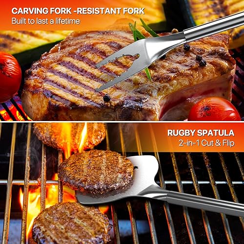Miniatura 3 de Juego de 9 herramientas de barbacoa de acero inoxidable para Blackstone con termómetro, espátula, cubierta de hilvanado, bolsa de transporte para