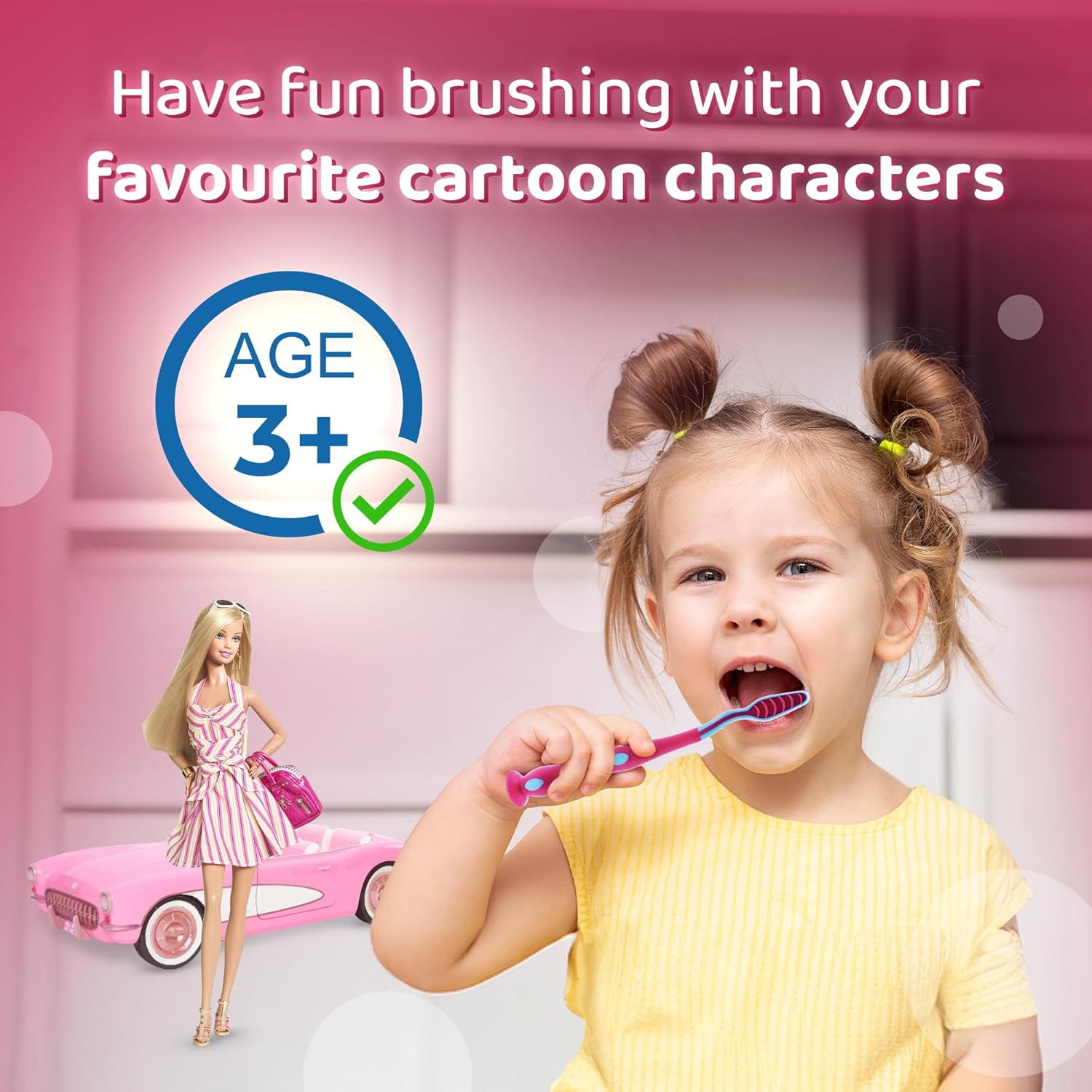 Barbie Toothbrush with Protection Cap, Suction Cup, Comfortable Handle and Soft Bristles for Kids