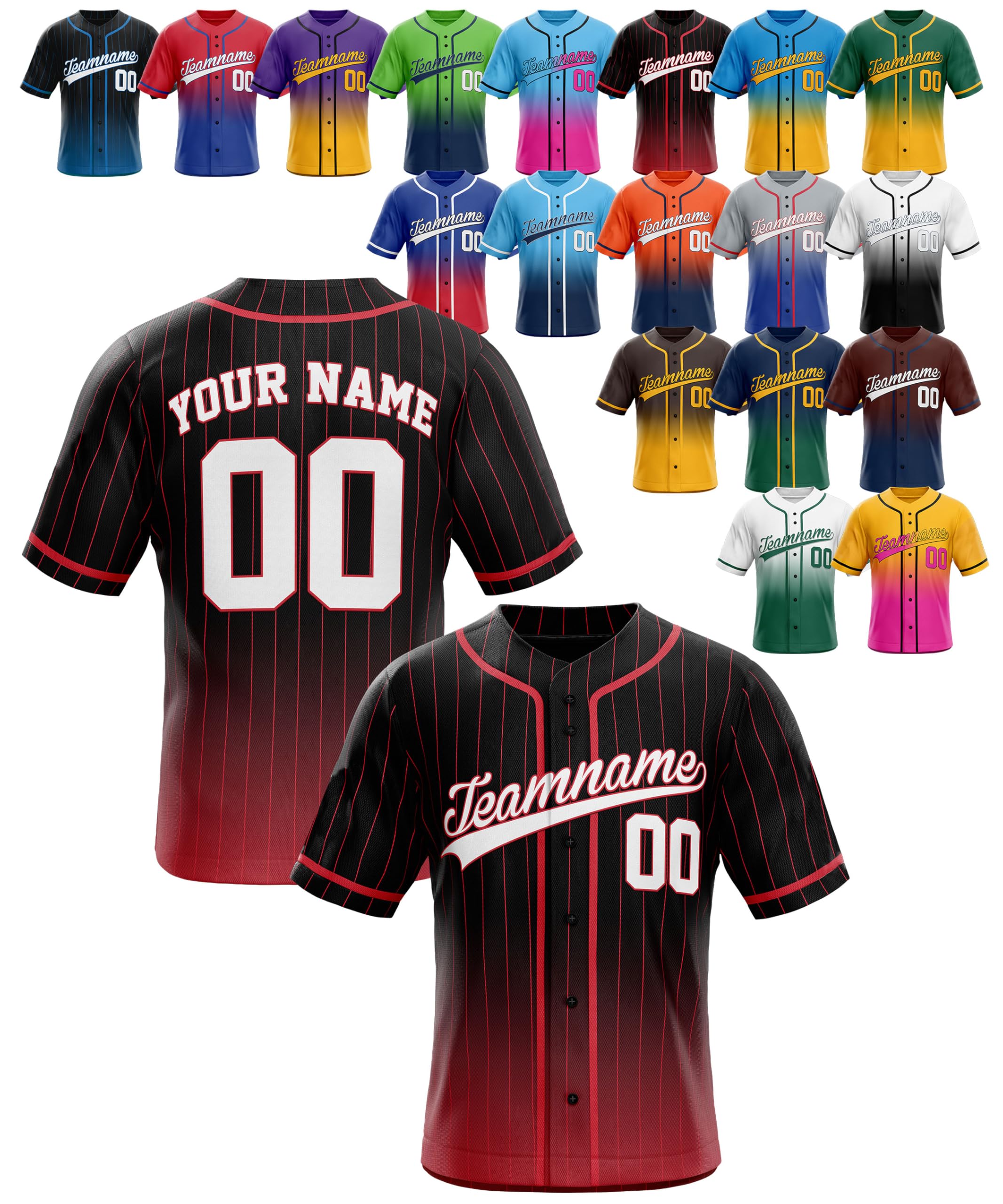 Custom Gradient Baseball Jerseys - Personalized Baseball Shirt with Name Number Logo for Adult, Youth, Men, Women, Boys, Girls - Customized Team Uniforms for Sports Fans, Events, Teams, Gifts