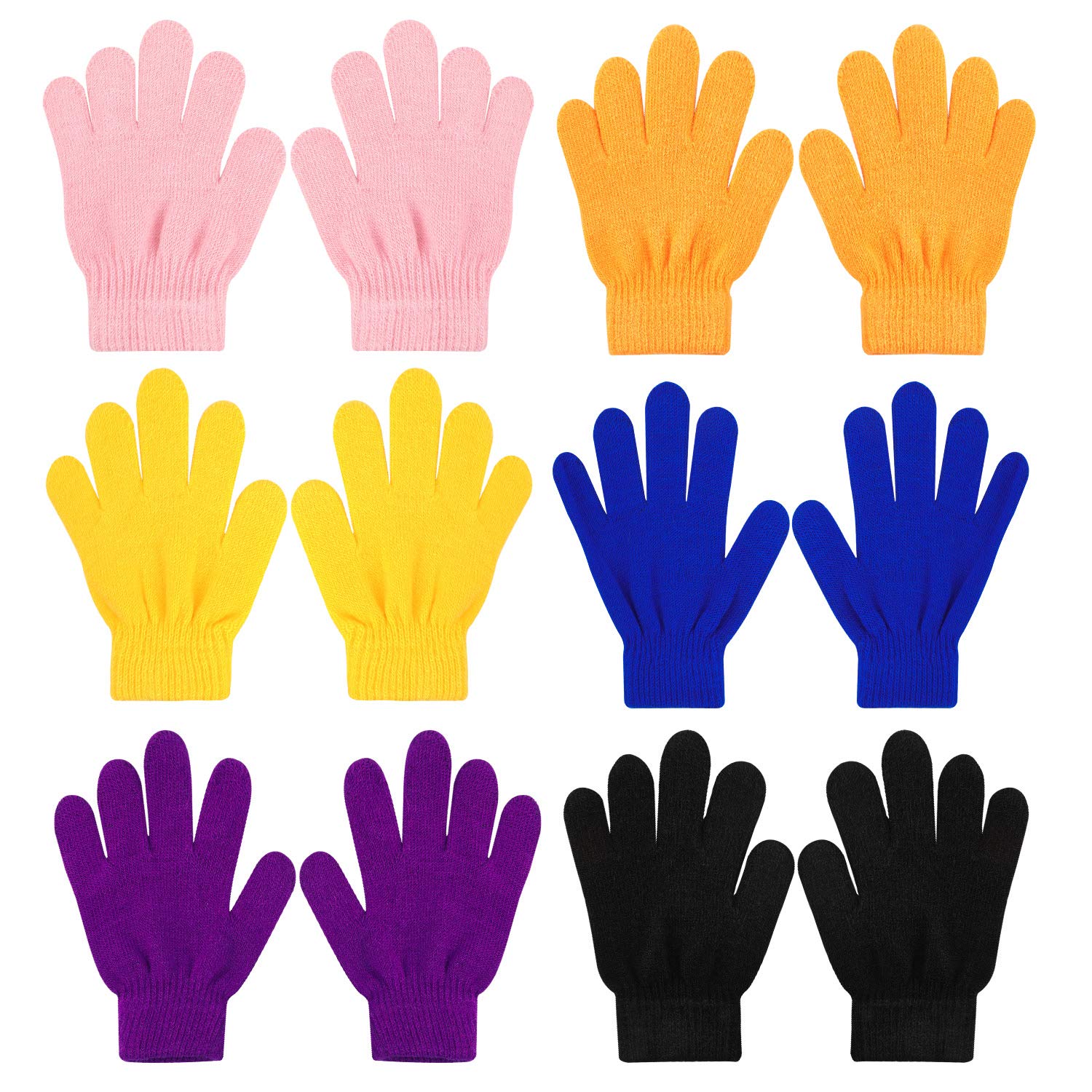 QKURT 6 Pairs Children's Magic Stretchy Gloves, Unisex Knitted Gloves Winter Warm Glove Colorful Thermal Glove 4-12 Year