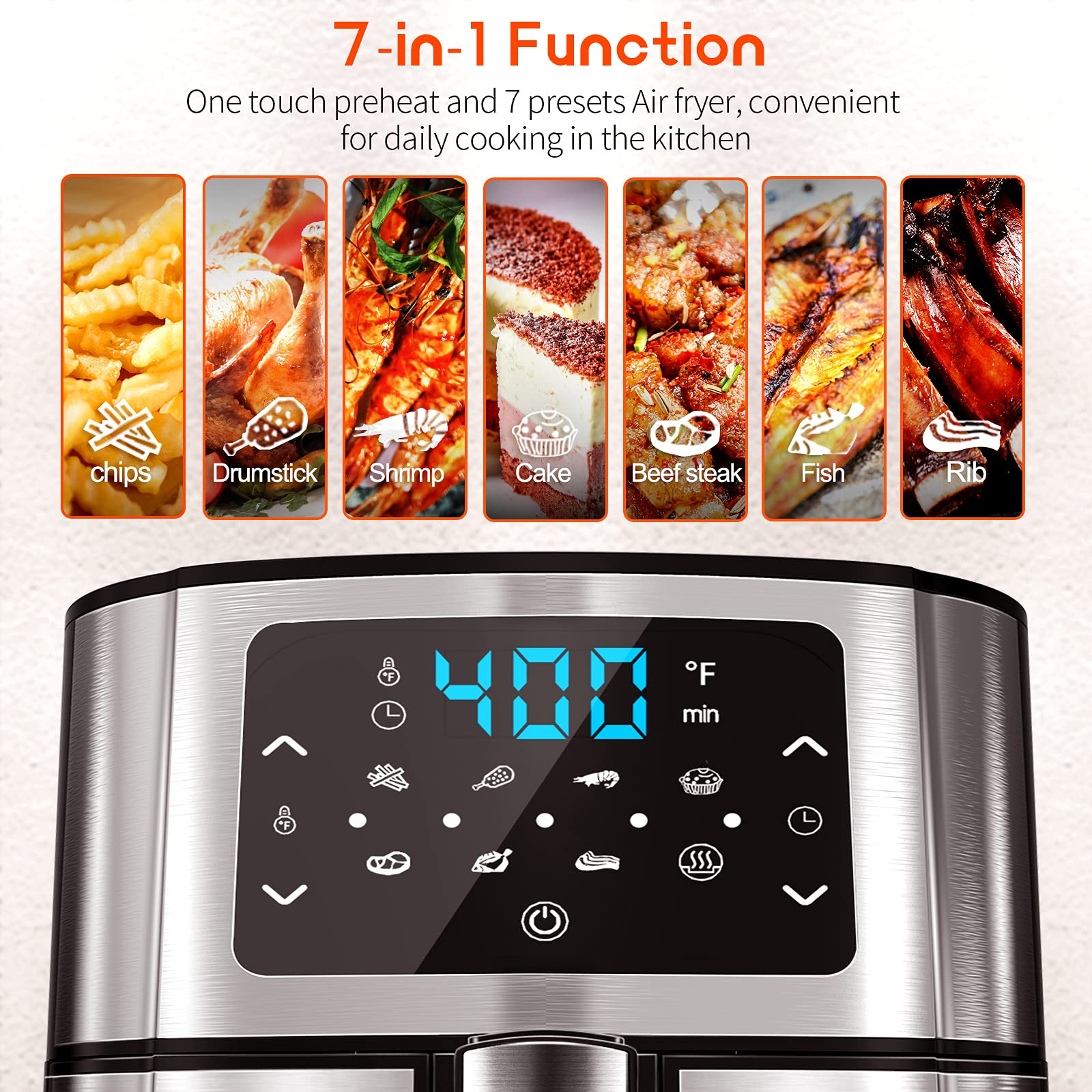 Amazon.com: COULDSTONE 氣炸鍋6 夸脫(約37.8 攝氏度至400 華氏度(約攝氏37.8 度至40.4 度)的熱烤箱電磁爐附LCD  簡易觸控螢幕不粘油炸機