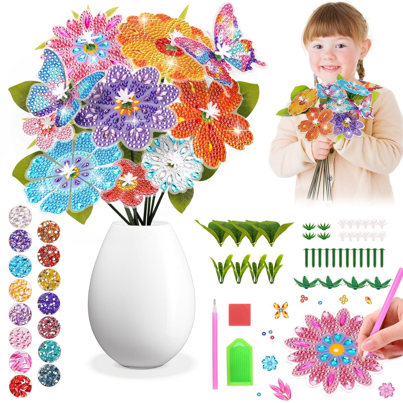 Blumen Basteln Mädchen 8 6 7 9 10 Jahre: Geschenke für Mädchen 8-9-11-12 Jahren Mosaik Bastelset Kinder ab 6 5 8 10 Jahre Diamond Painting Kinder Blumenstrauß Kreativ Geburtstagsgeschenk Zimmer Deko