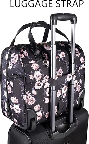 Miniatura 6 de KROSER Maletín con ruedas para laptop de hasta 15.6 pulgadas, repelente al agua con bolsillos RFID para viajes, negocios, mujeres, Quilte Negro,