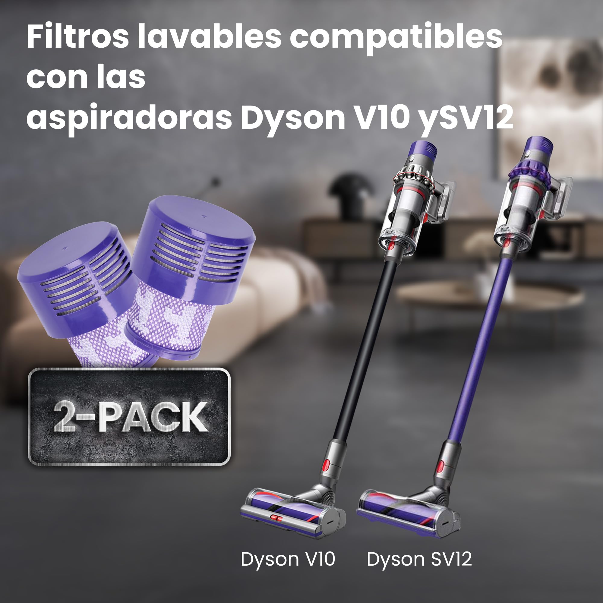 Extralink Filtro de repuesto compatible con la aspiradora Dyson V12 – 2 unidades - Filtro HEPA, lavable y reutilizable - Intercambio fácil, para un aire limpio y alto rendimiento de limpieza