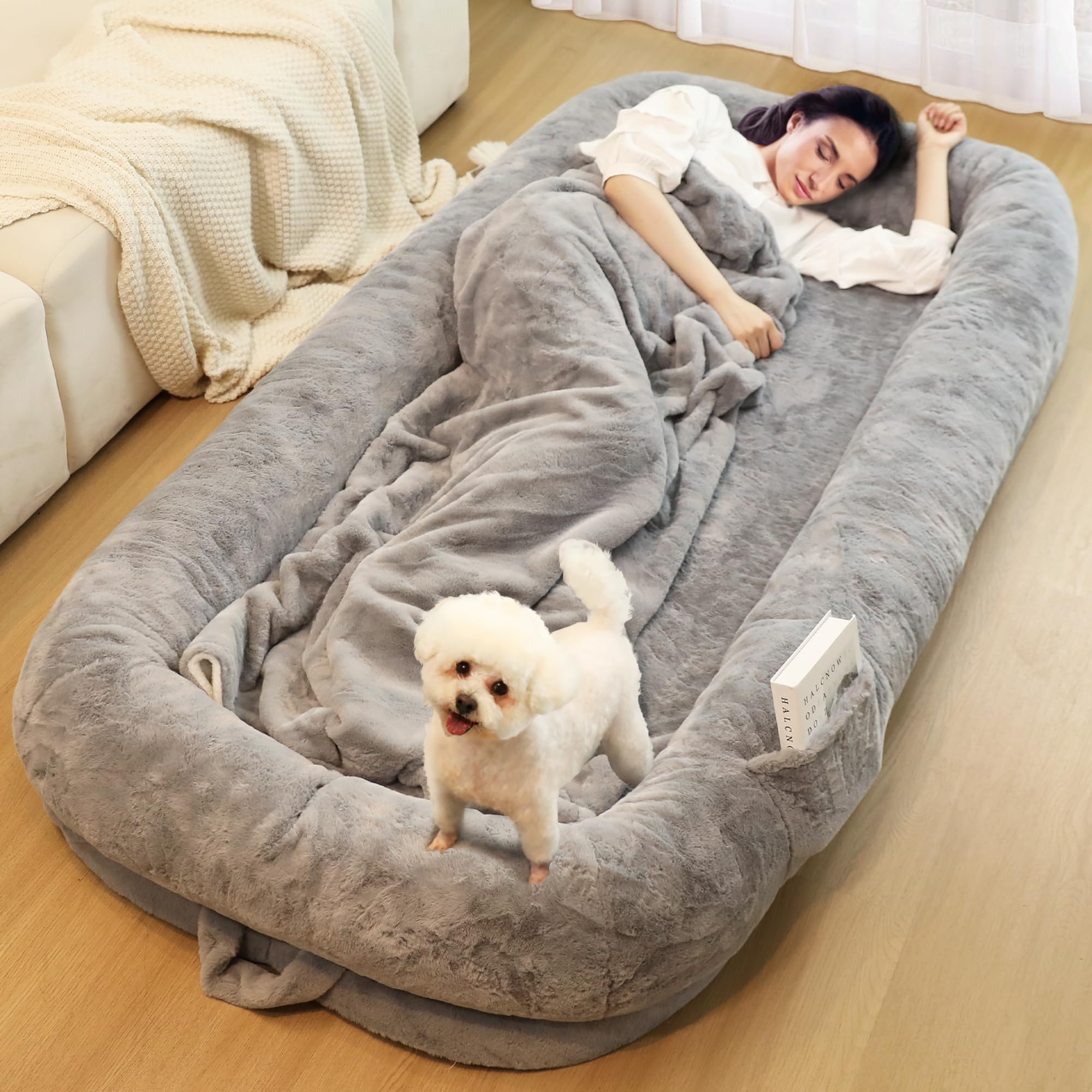 Human Dog Bed for Adults, 71" Long Human Size Dog Bed, Removable Cover, Washable, Waterproof, Orthopedic Design [Dark Grey]