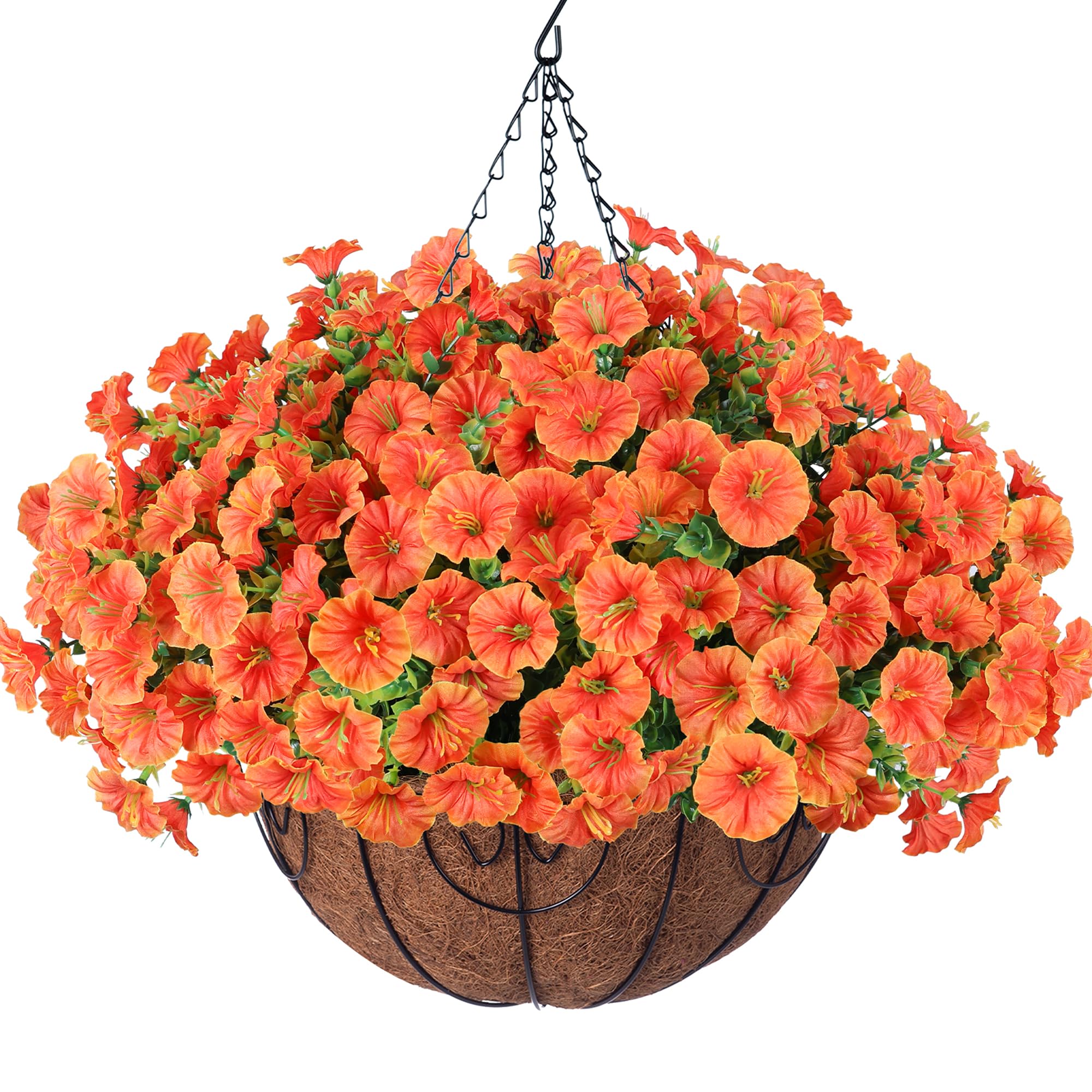HyeFlora Artificial Faux Hanging Flowers Basket Orange