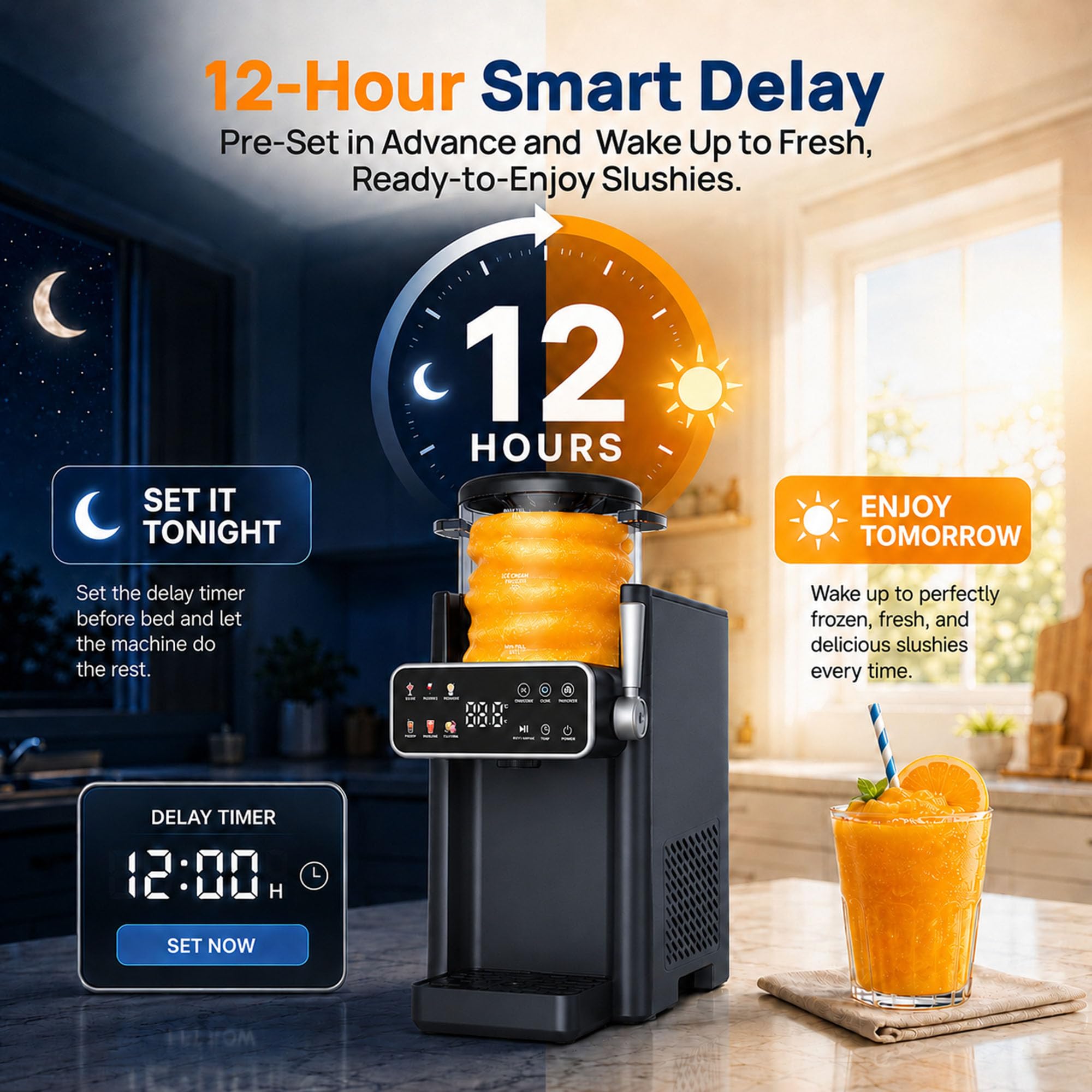 Máquina de granizado 6 en 1 para el hogar, limpieza automática, temporizador de marcación de 12 horas para el hogar para granizados, frappé, batidos y margaritas, sin necesidad de hielo