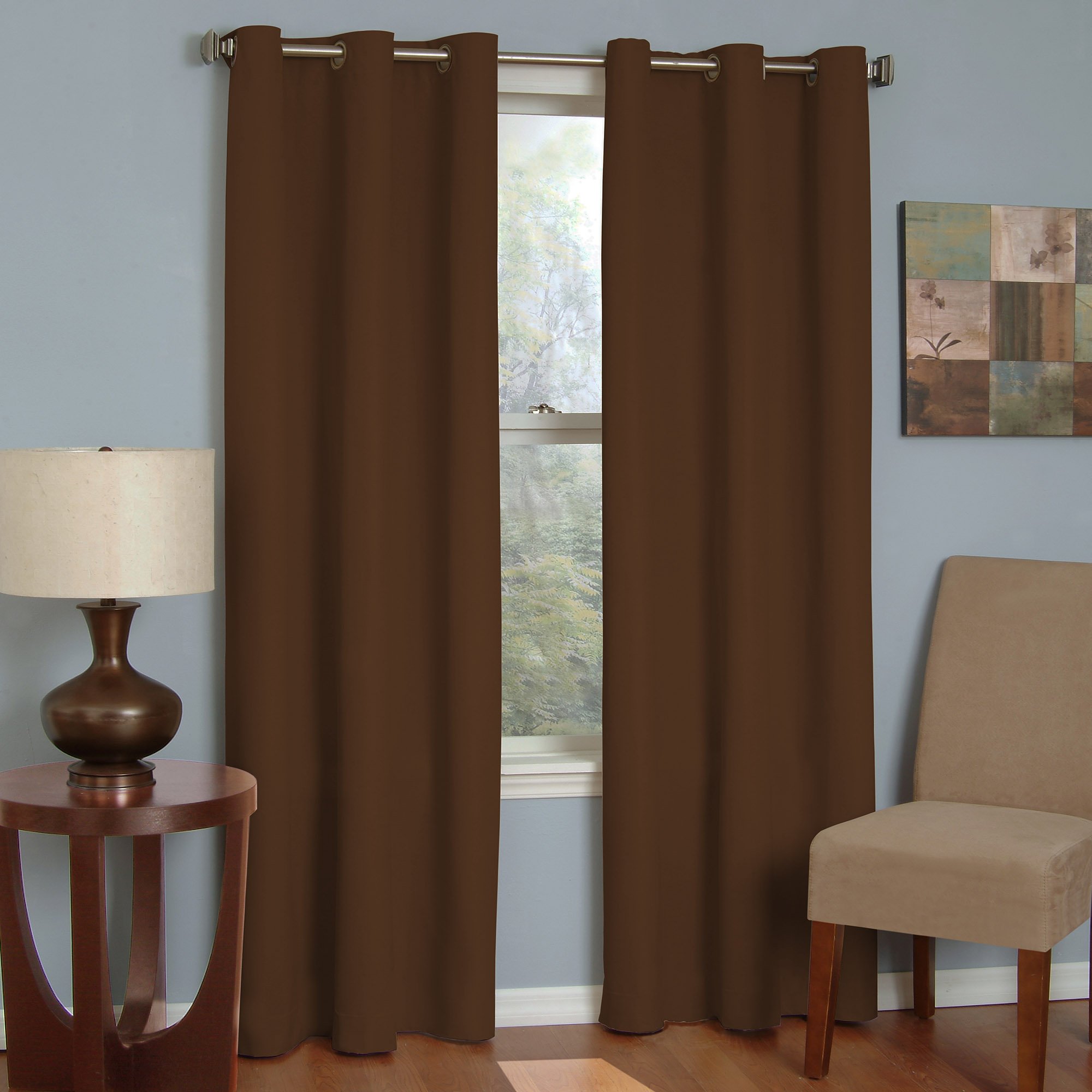 Eclipse Microfiber Total Privacy Blackout Thermal Grommet Window Curtain for Bedroom (1 Panel), 42 in x 95 in, Chocolate
