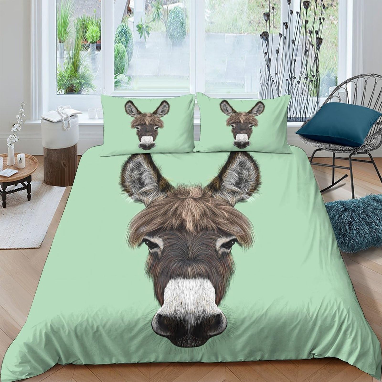 Ctjqhvkz Style-10 3D Printed Donkey Face Fitted Sheet Microfiber Mint Green Cartoon Mattress Cover For Bedroom Dorm Easy Care Home Decor Single（135X200cm）