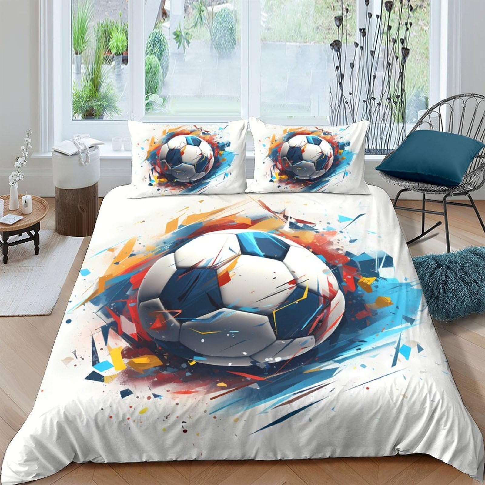 Ctjqhvkz Style-8 3D Printed Watercolor Football Fitted Sheet Microfiber Soft Mattress Cover For Bedroom Dorm Bed Protection Decor Single（135X200cm）