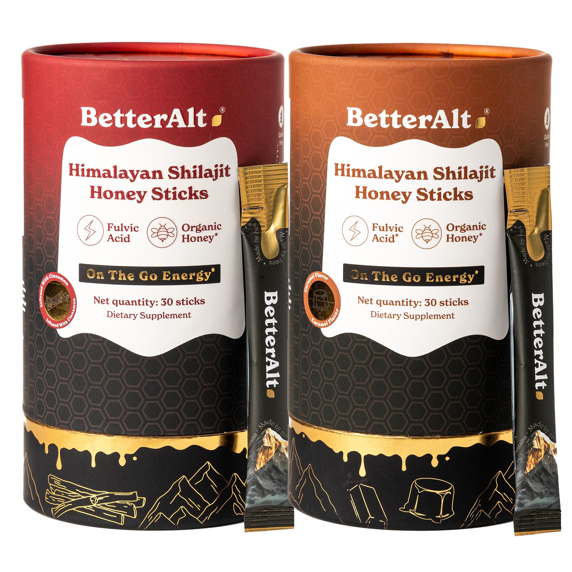 Better Alt Pure Himalayan Shilajit/Shilajeet Energy Sticks with Organic Honey|Easy to Consume|Boosts Strength, Stamina & Improved energy, 85+ Trace Minerals,75%+ Fulvic Acid|Cinnamon & Caramel Flavour