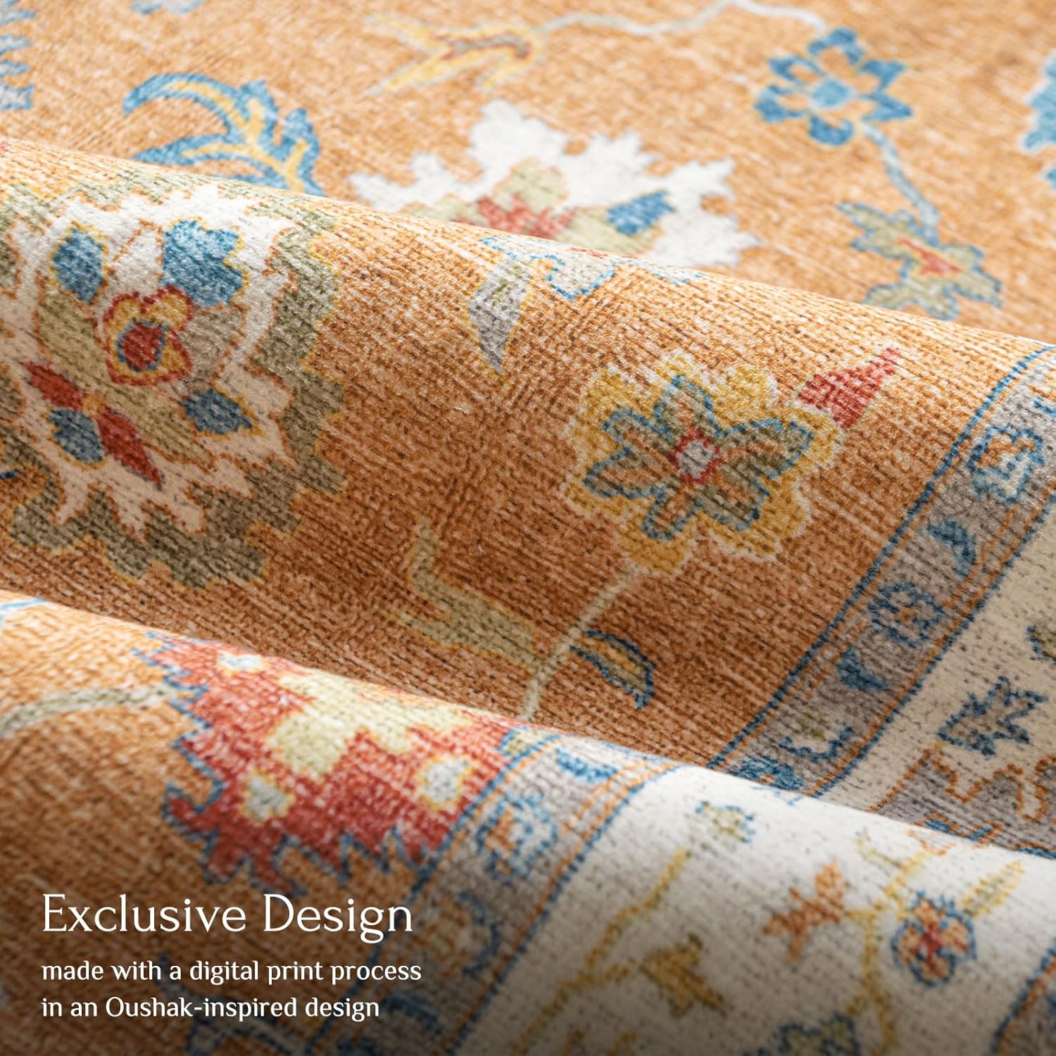 BLISSA Area Rugs 9x12 Living Room - Large Washable Brown Orange Ochre Oriental Traditional Oushak Print Rugs for Bedroom Vintage Farmhouse Soho Carpet Soft Retro Rug for Dining Room Home Office