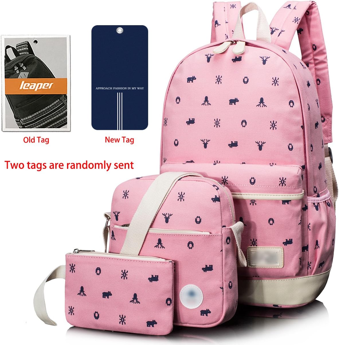 Leaper Cute Deer Canvas School Backpack Shoulder Bag Pencil Bag Pink