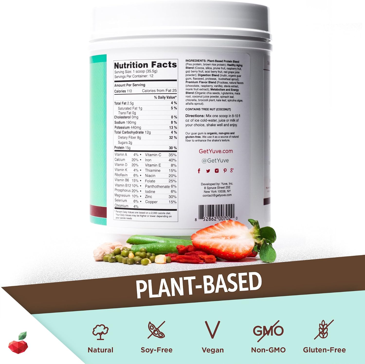 Yuve Vegan Protein Powder with Superfoods - Award Winning Taste - Complete Nutritional Shake - Natural Greens, Plant Based, Non-GMO, Gluten, Dairy, Soy & Lactose Free (Chocolate) 10-Pack(35.5g)