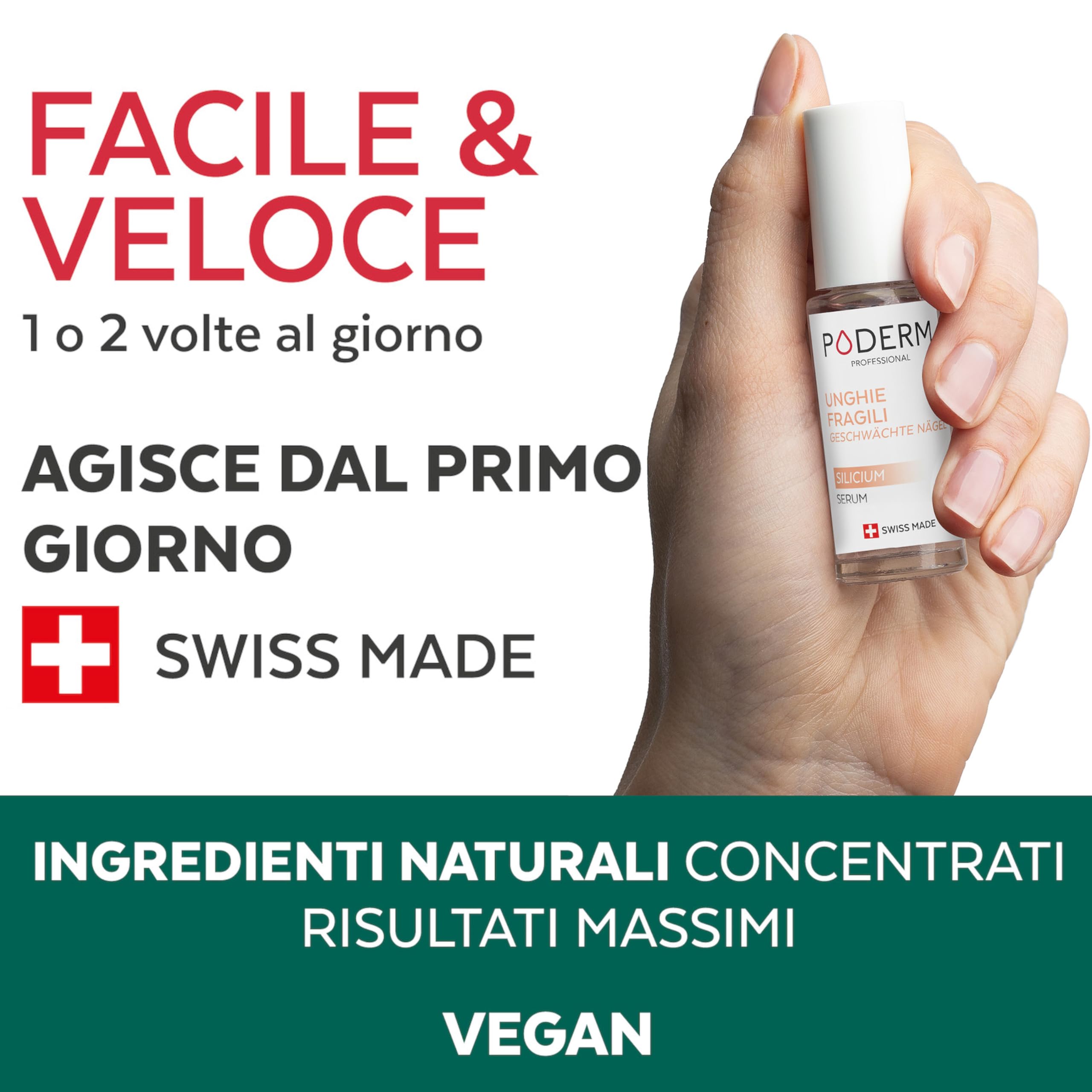 PODERM - UNGHIE INDEBOLITE DALLA CHEMIOTERAPIA – Siero Silicio Lenitivo, Fortificante e Riparatore - Indurente e Protettore - Cura professionale – Prodotto in Svizzera