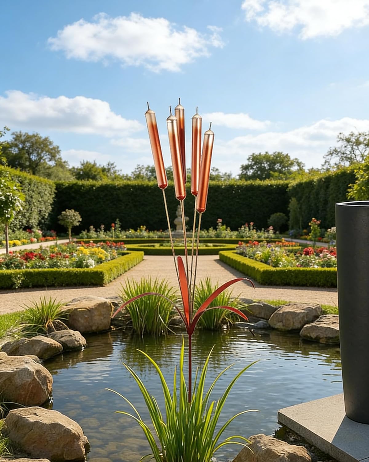 Cattail Wind Chimes Stake Outdoor Decor – Pleated Copper Metal Yard Cattail Plant Art Poles for Garden Patio