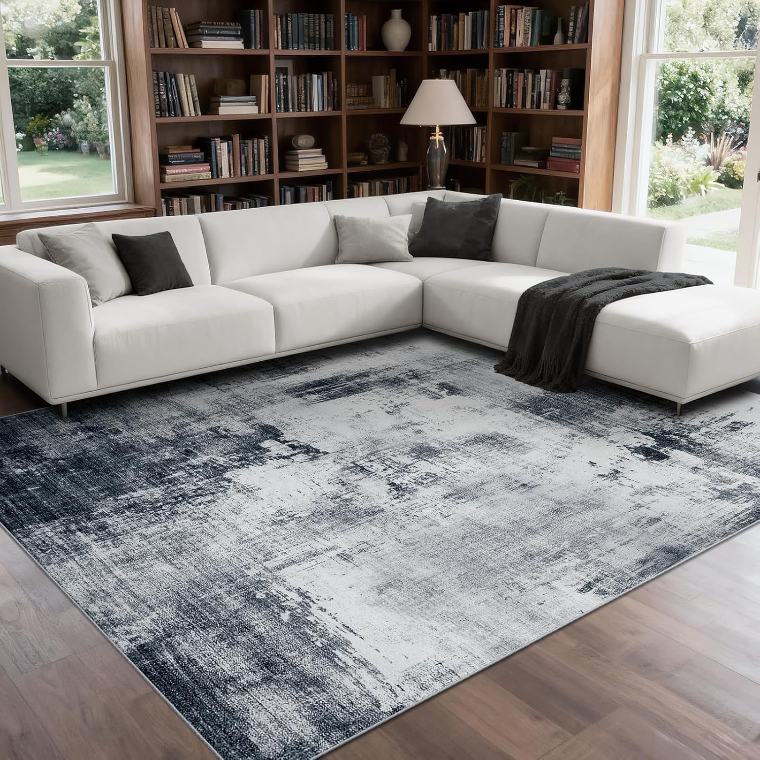 Area Rug 6x9 Washable Rug for Living Room, Modern Abstract Rug,Non-Slip Stain Resistant Carpet for Entryway Bedroom Dining Room Farmhouse Nursery Home Office-Abstract Blue Gray