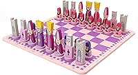 Vista 4 de Pink Chess Set Wooden with Board Educational Adults, Cartoon Board Game Cute