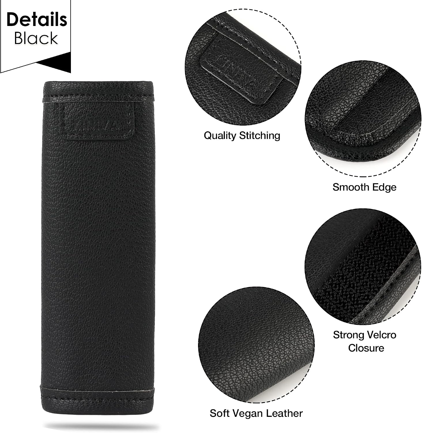 KINIVA 2 Pack Set Black Vegan Leather Luggage Handle Wraps, Luggage Identifiers Tags Markers for Suitcase, Travel Accessories