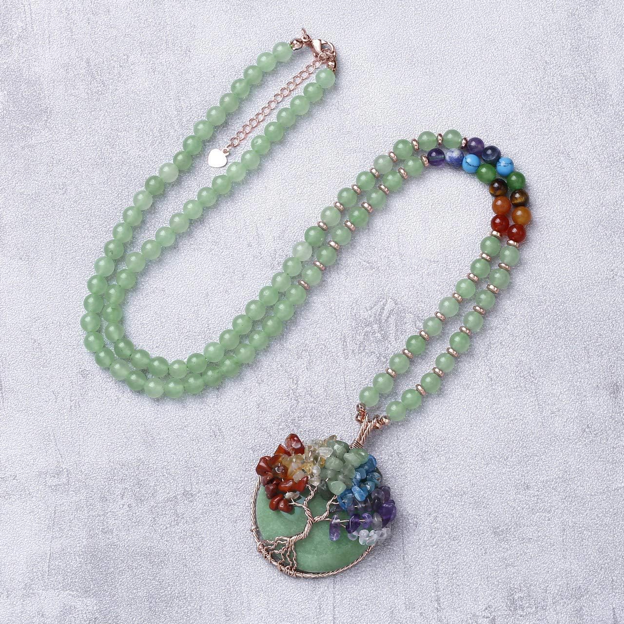 Top Plaza 7 Chakra Healing Crystal Natural Round Gemstone Pendant Necklace Life Tree Copper Wire Wrapped Beads Necklaces Reiki Jewelry for Women - Image 7