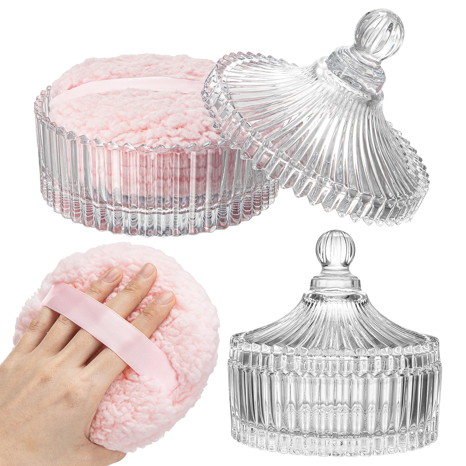 Lot de 2 houppettes à poudre extra larges et conteneurs pour le corps - 15,2 cm avec houppette - Grande houppette douce et lavable - Pour femme
