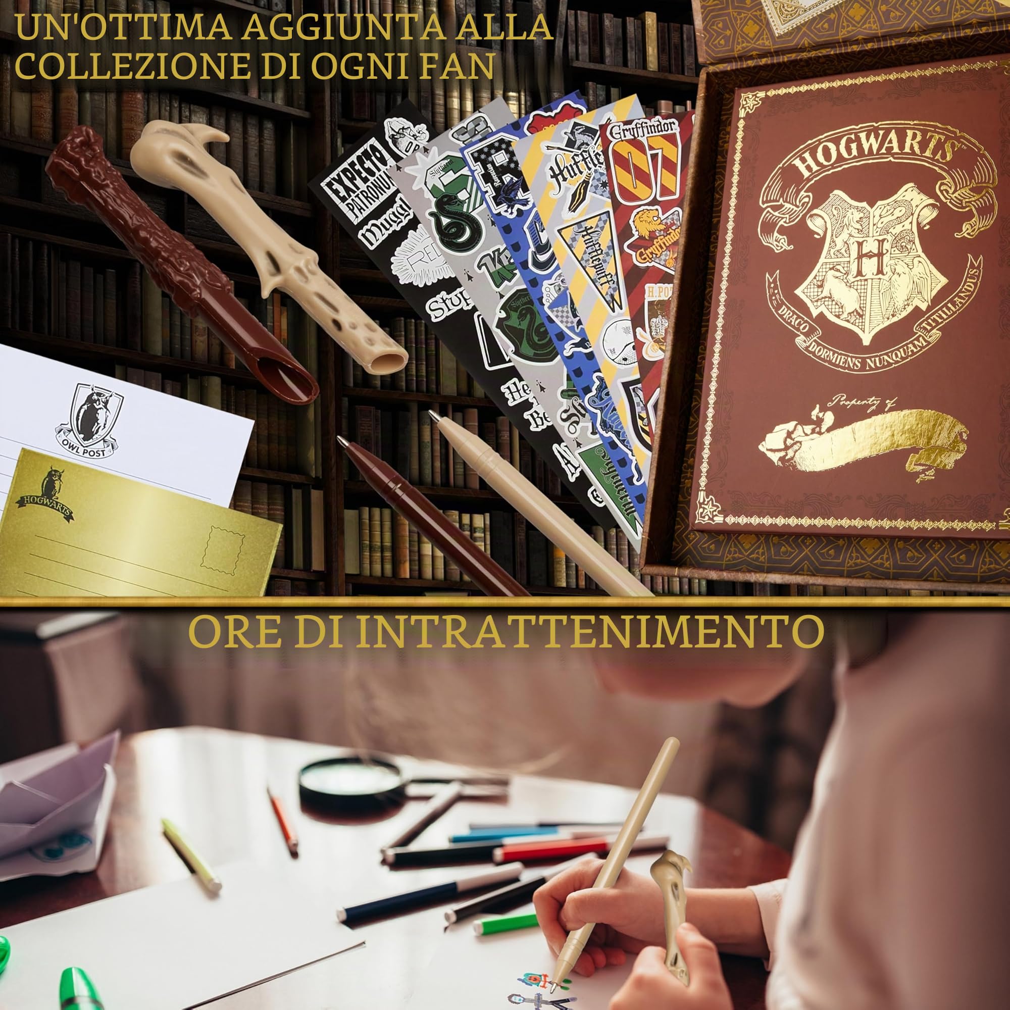 Harry Potter Kit Cancelleria con Agenda A5, Bacchetta Penna Voldemort, Set Carta da Lettere, Adesivi, Gadget Originali