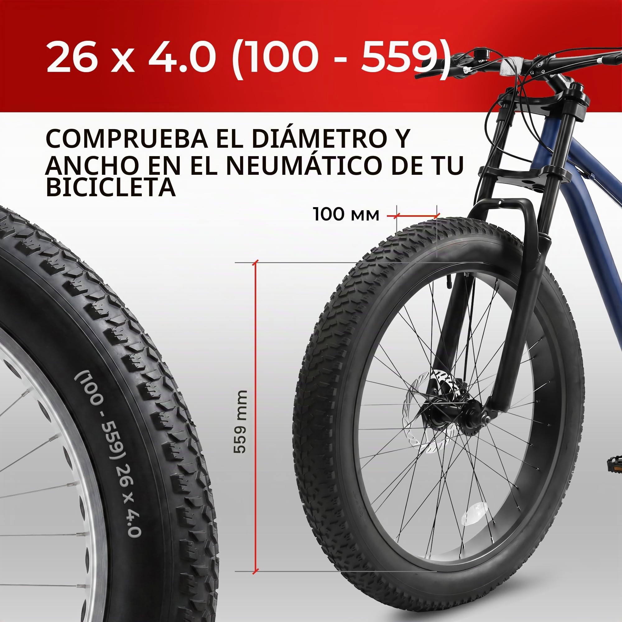 Fincci Pneu 26x4 Anti Furo 26 x 4.0 Plegable 30 TPI con Cámara Schrader