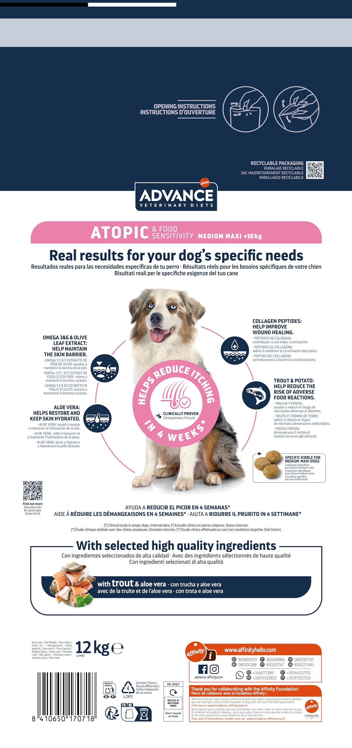 Advance Veterinary Diets - Atopic Medium-Maxi - Cibo per Cani con Problemi di Dermatite Atopica con Trota - 3kg