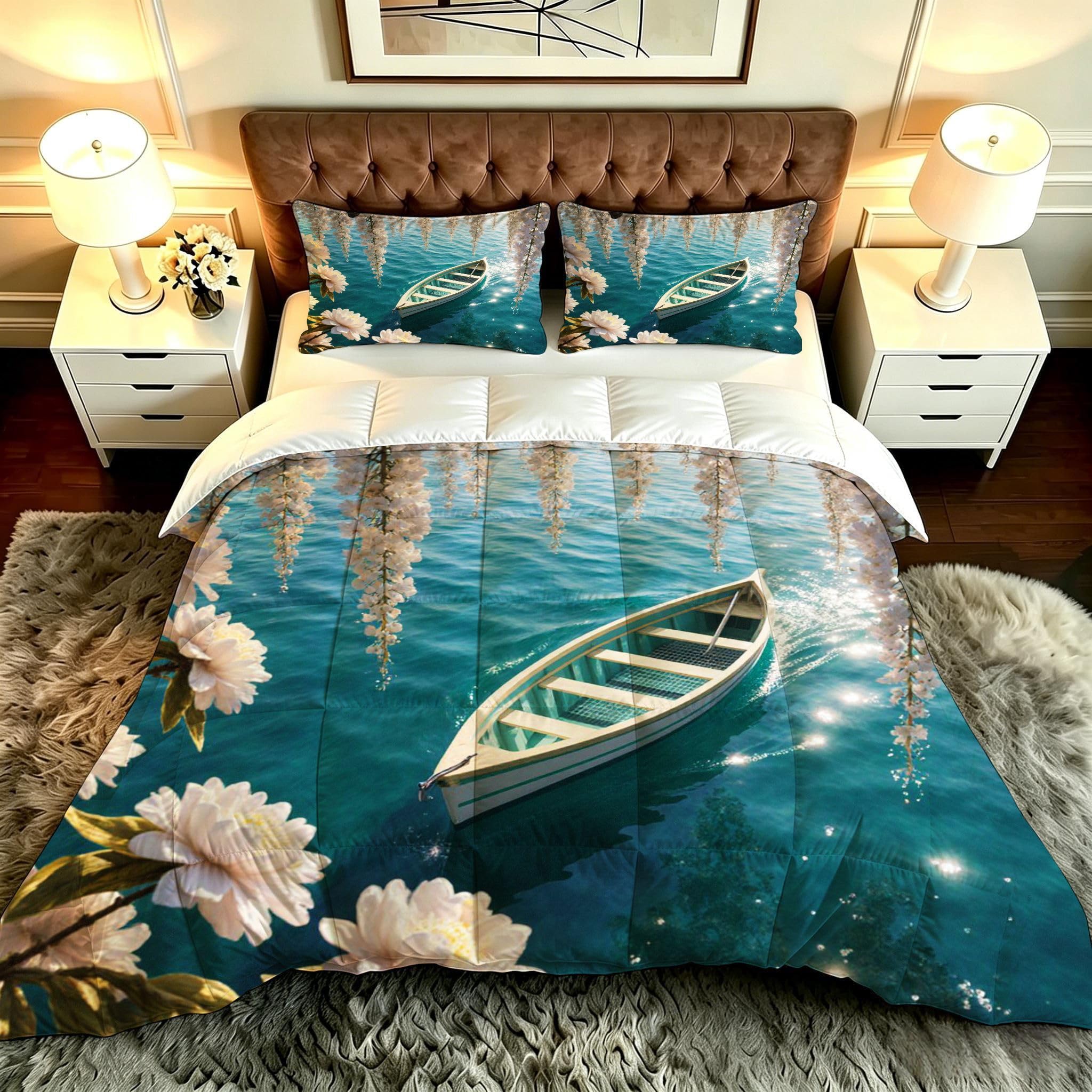 Edredón Cama 150, 220x240 cm, Flores Blancas, CQ1019