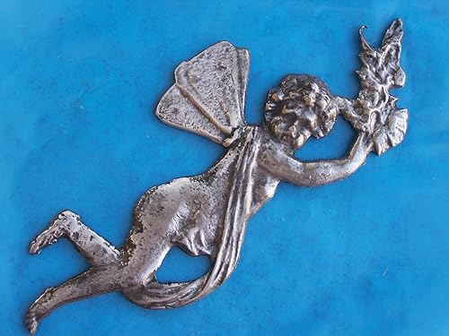 Ángel grande de estaño/plata con ramo Milagro Ex Voto